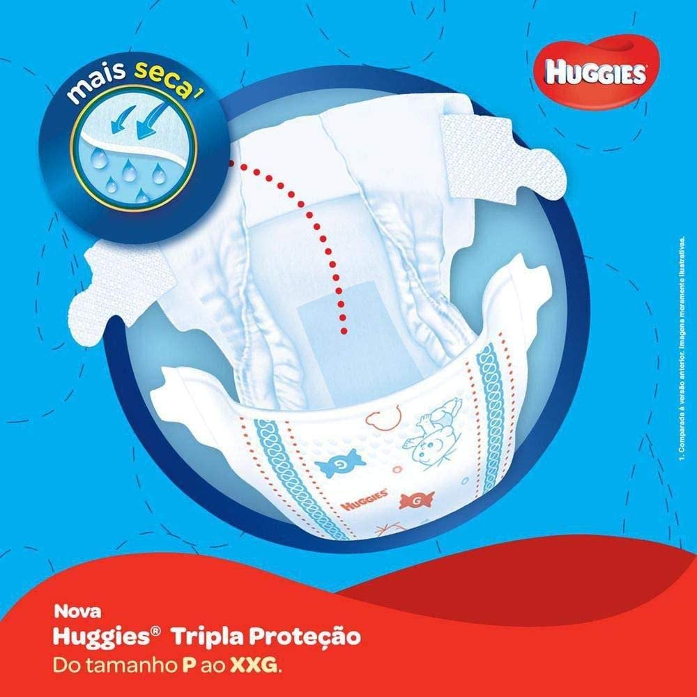 Huggies Fralda Tripla Proteção Mega P, 60 Fraldas, Azul