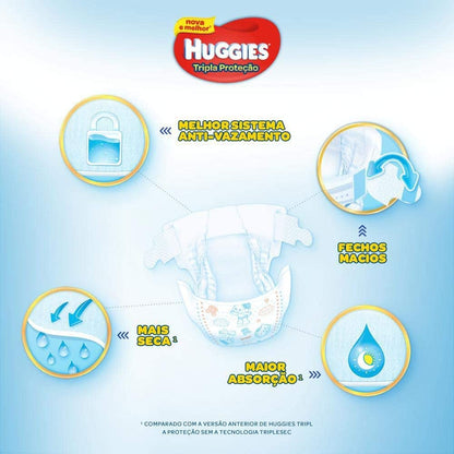 Huggies Fralda Tripla Proteção Mega P, 60 Fraldas, Azul