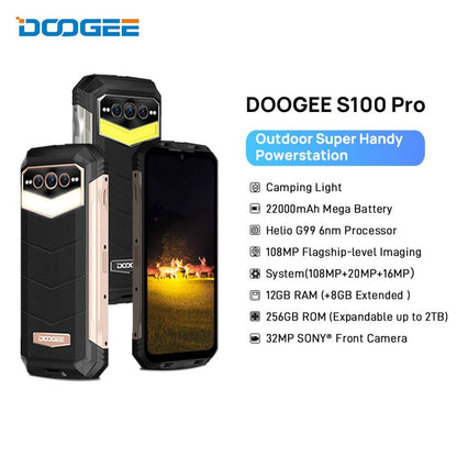 Celular Doogee S100 Pro Processador Octa Core 12GBRam + 256GB Armazenamento Câmera 108MP Bateria 22000mAh