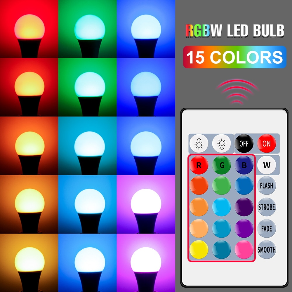 Lâmpada LED colorida com controle remoto 5W 10W 15W