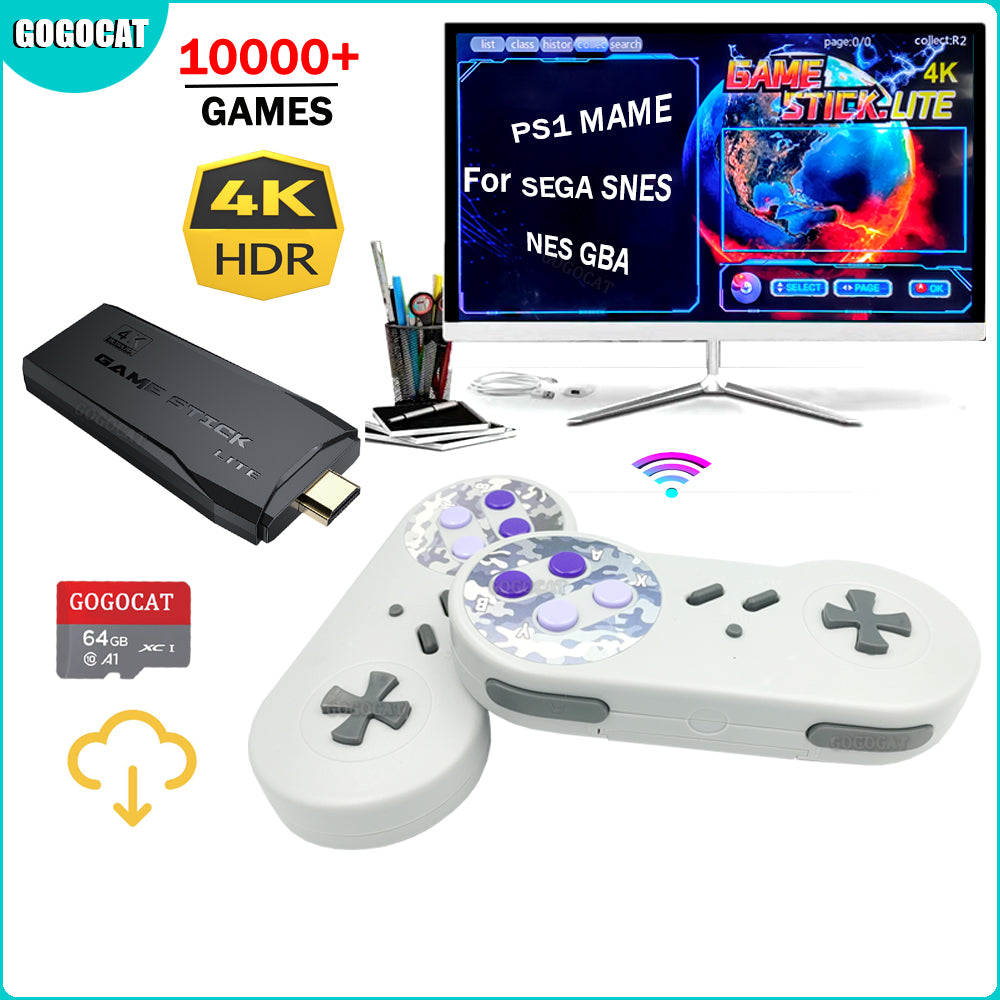 Console Game Stick Mini Retro 4K 10000+ jogos 2 Controle sem Fio PS1/Arcade/SEGA/SNES/Nintendo