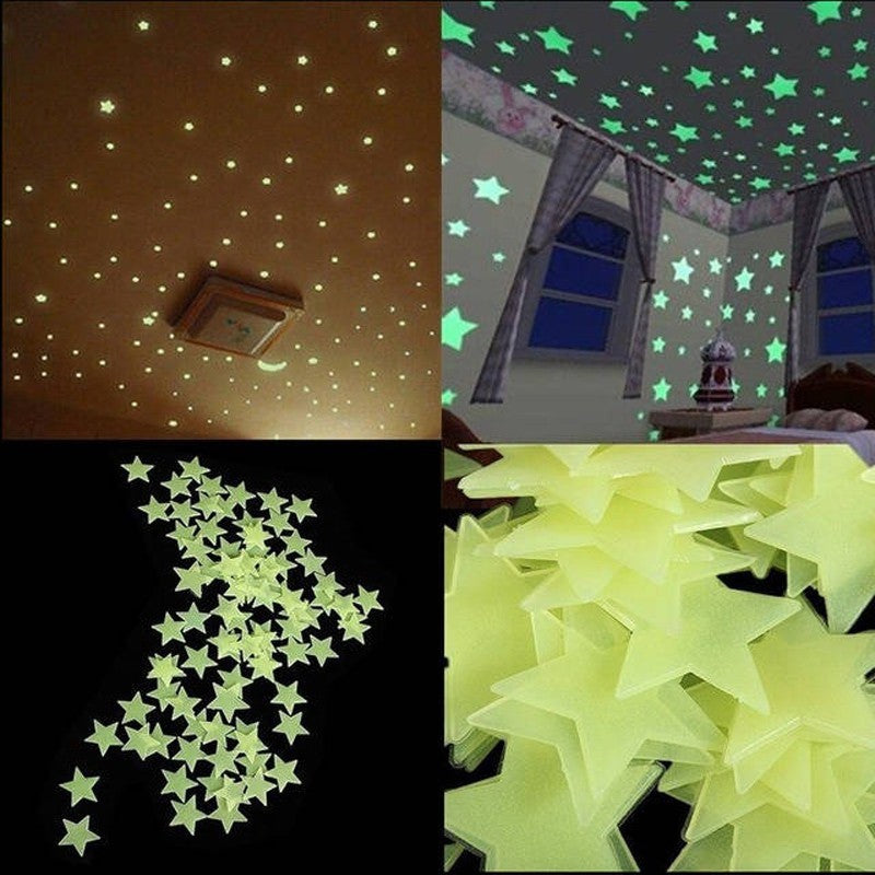 Estrelas adesivas 3D que brilham no escuro para decoração